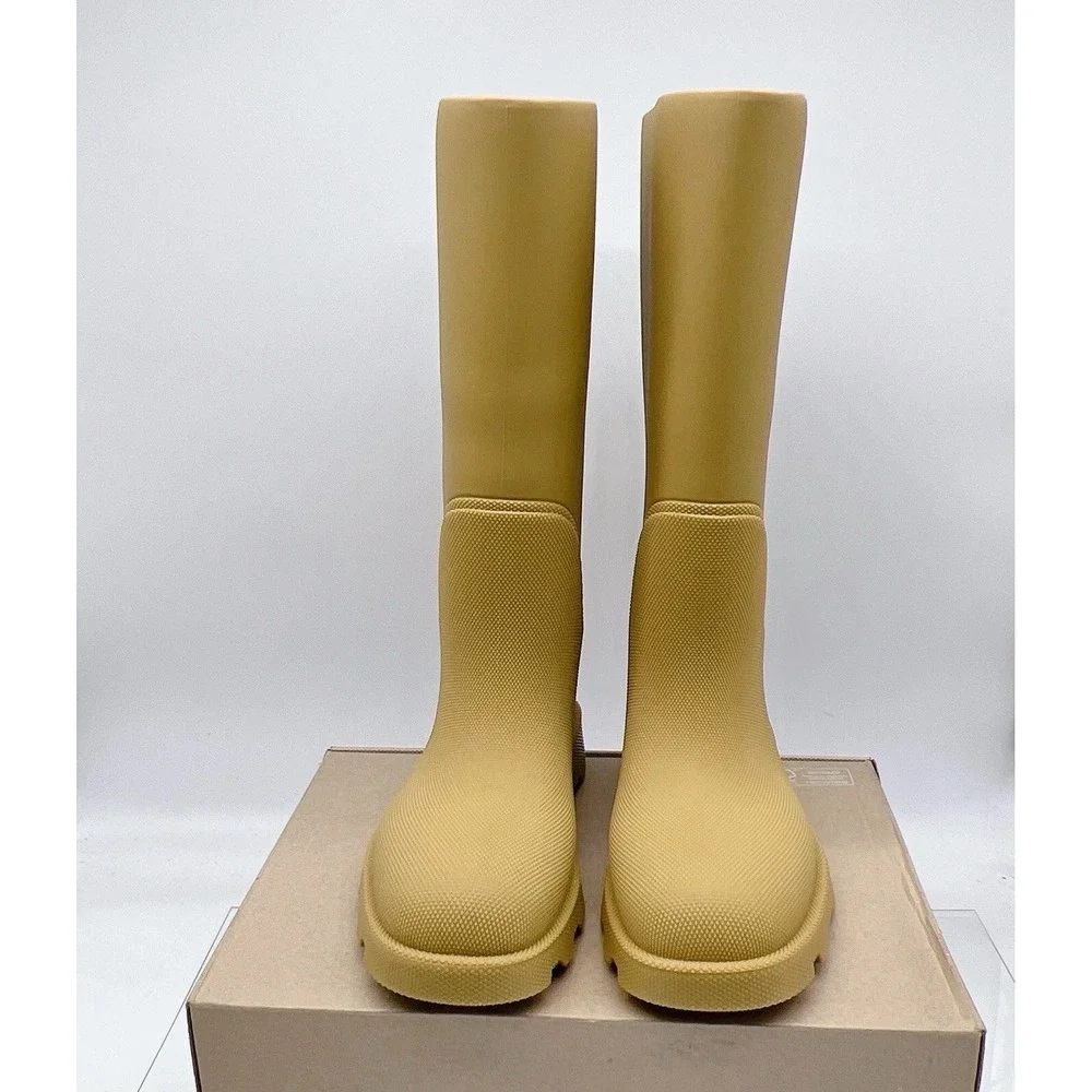 Burberry Rubber Marsh Women's Knee High Rain Boots Tan Brown Size EU 39 US 9